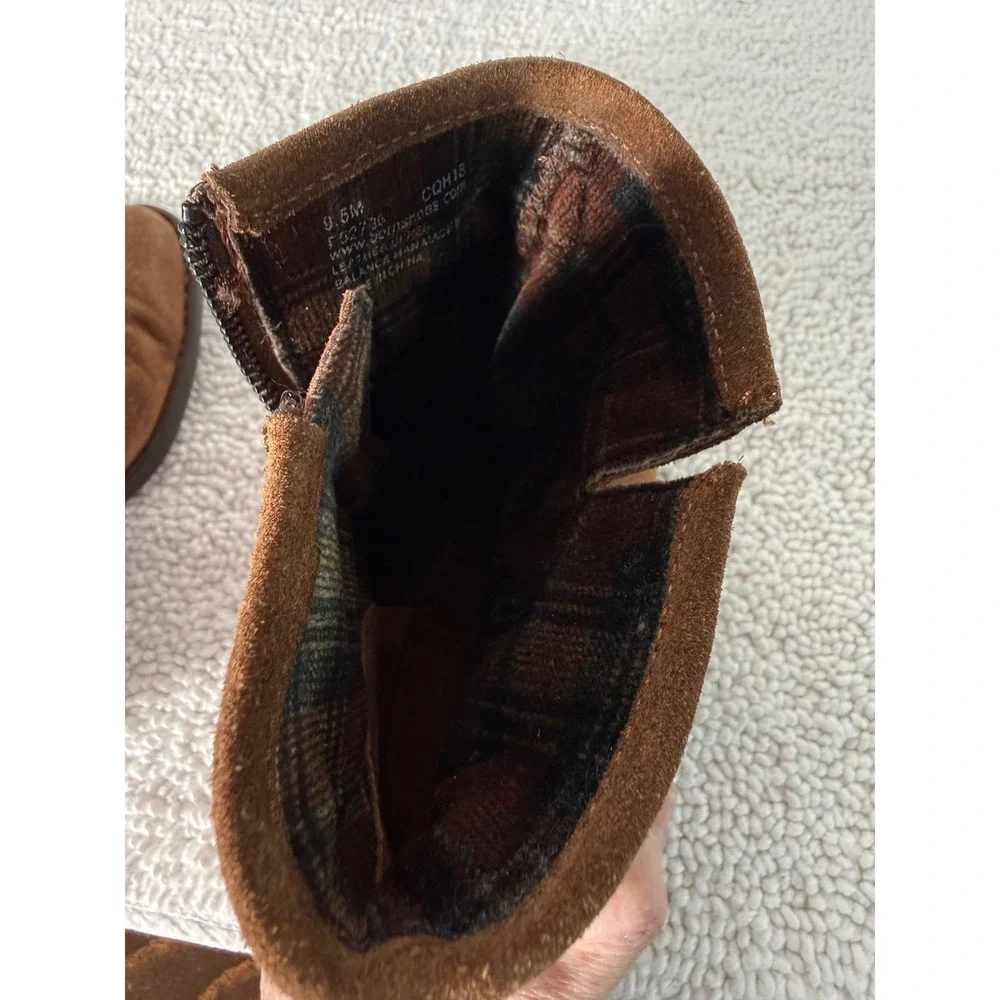 Born Brown Suede Ruched Ankle‎ Boots Women Size 9.5 M Block Heel Side Zip